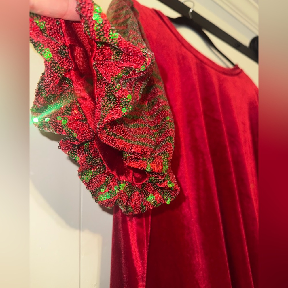 Haptics Red Velvet Top with Sequin Sleeves